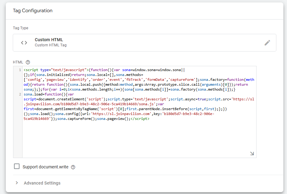Custom HTML pasting JS tracking