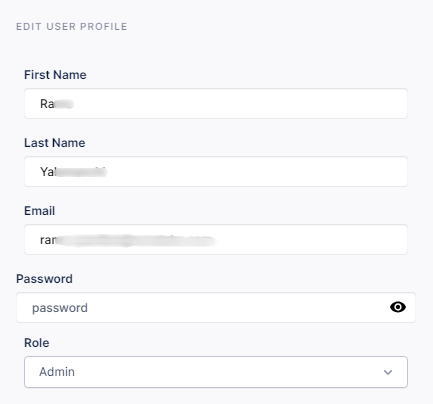 Edit user screen